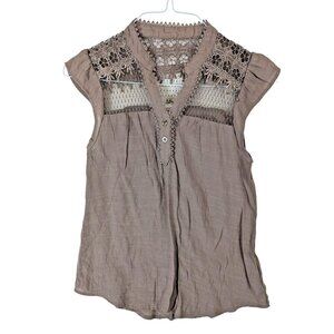 Sweet Wanderer Women size M Brown Lace Top Bohemian Festival Hippie Dainty Girly